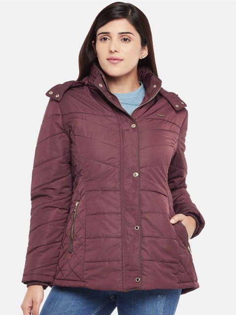 

Kosha Women Burgundy Solid Lightweight Fleece-Lined Padded Jacket with Detachable Hood