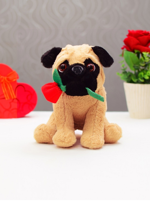 

Archies Brown & Black Soft Toy Puppy With Rose