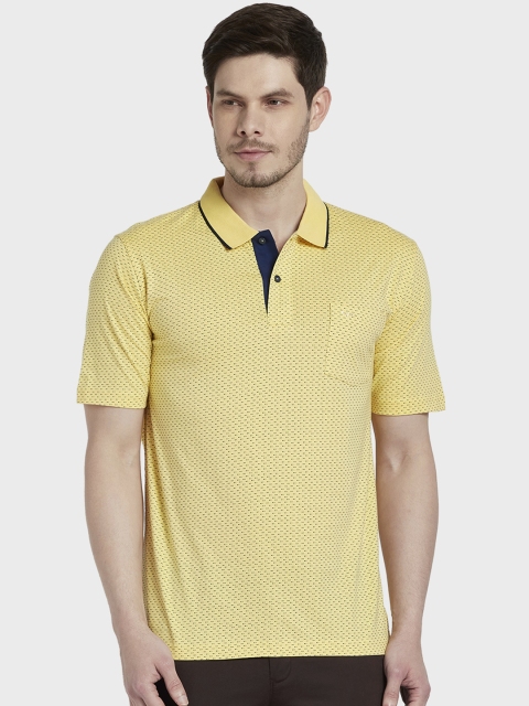 

ColorPlus Men Yellow Self Design Polo Collar T-shirt