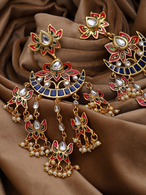 

Crunchy Fashion Gold-Toned & Red Crescent Shaped Drop Earrings