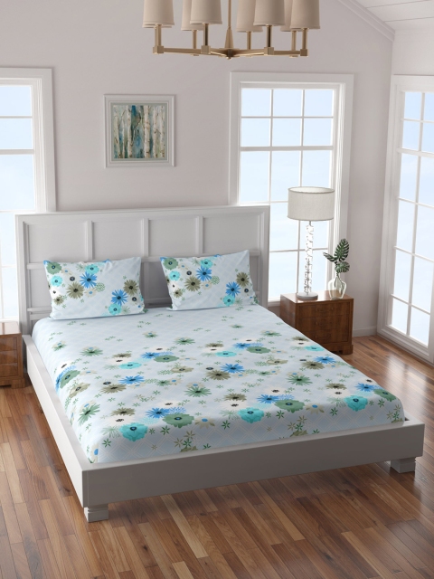 

SPACES Blue Floral 144 TC Cotton 1 Queen Bedsheet with 2 Pillow Covers