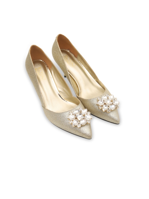 

ROSSO BRUNELLO Women Gold-Toned Embellished Pumps