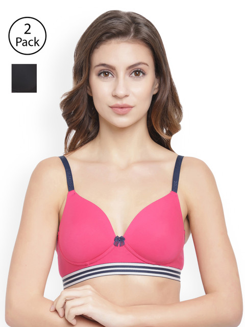 

Floret Pack of 2 Solid Non-Wired Lightly Padded T-shirt Bra T3047, Black