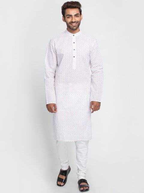 

Lakshya by Manish Men White & Pink Printed Straight Kurta