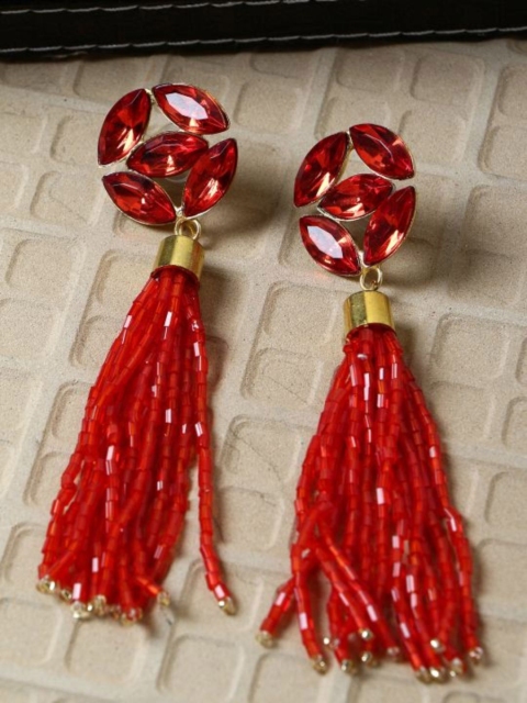 

ANIKAS CREATION Red & Gold-Plated Handcrafted Classic Drop Earrings