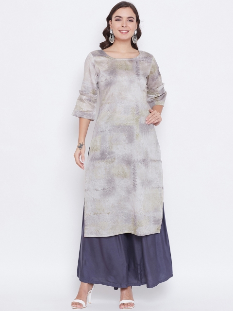 

rangeelo rajasthan Women Grey Dyed Straight Kurta