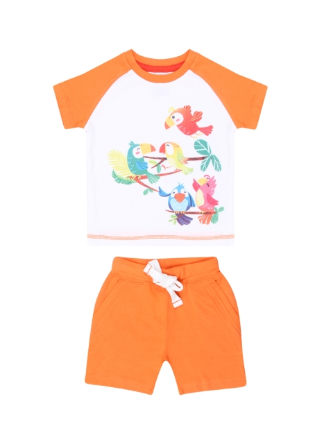 

Nap Chief Kids Orange & White Printed T-shirt with Shorts