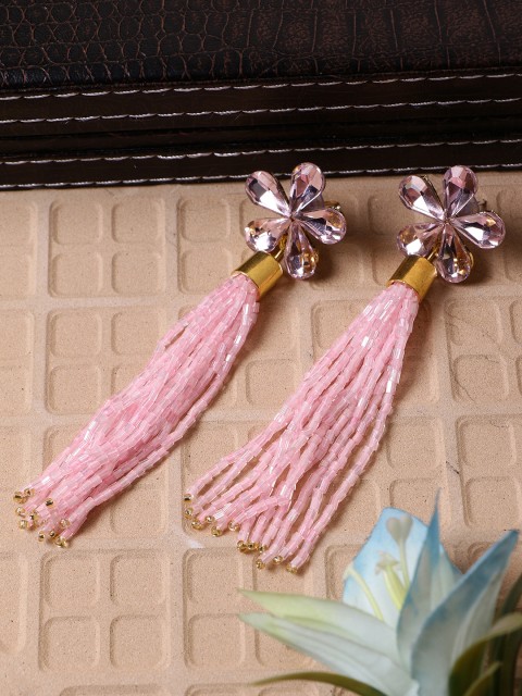 

ANIKAS CREATION Pink & Gold-Plated Handcrafted Floral Drop Earrings