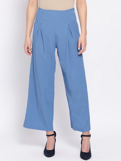 

Oxolloxo Women Blue Regular Fit Solid Parallel Trousers