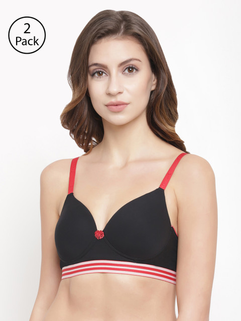 

Floret Pack of 2 Black Solid Non-Wired Lightly Padded T-shirt Bras T3047