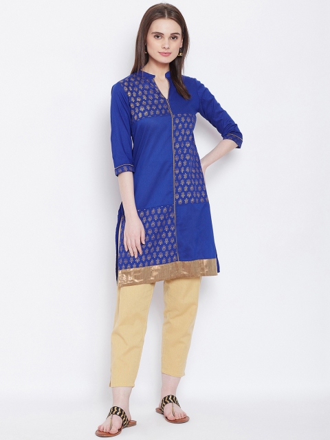 

AASK Women Blue & Gold-Toned Printed A-Line Kurta