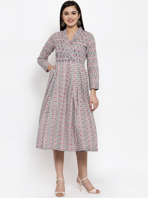 

Ayaany Women Beige Printed Shirt Dress