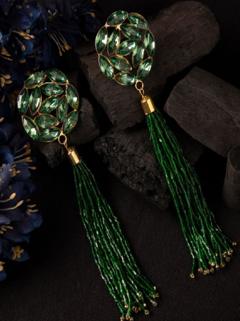 

ANIKAS CREATION Green & Gold-Plated Handcrafted Classic Drop Earrings