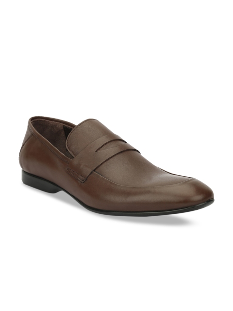 

JOE SHU Men Brown Solid Leather Formal Slip-Ons