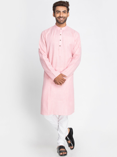 

Lakshya by Manish Men Pink & Gold-Toned Striped Straight Kurta