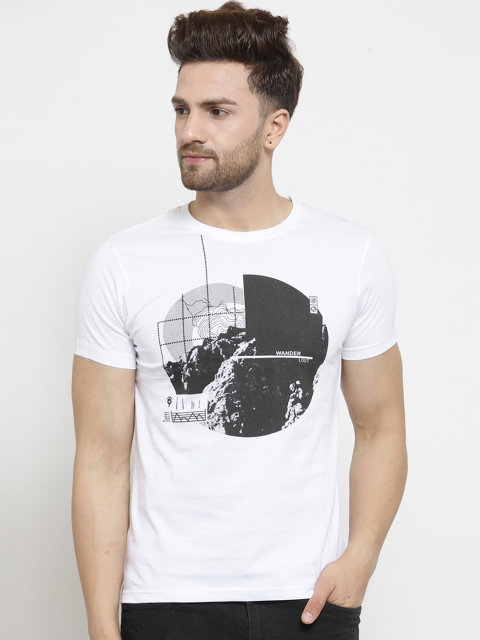 

Hue Men White Printed Round Neck T-shirt