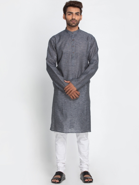 

Lakshya by Manish Men Grey & Beige Striped Straight Kurta