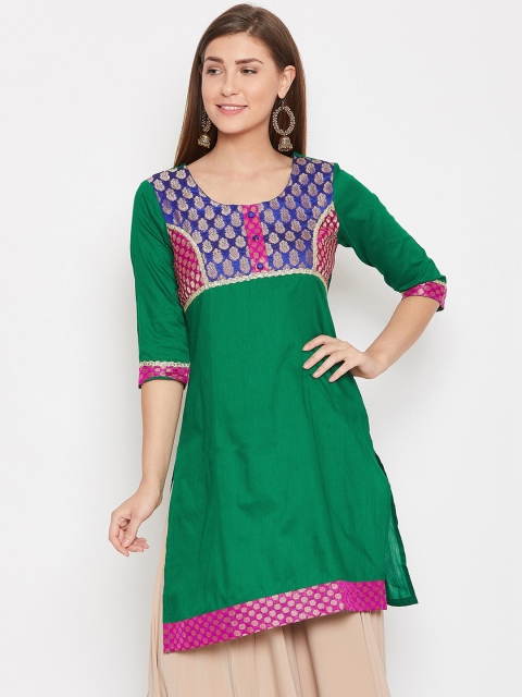 

AASK Women Green & Pink Woven Design Straight Kurta