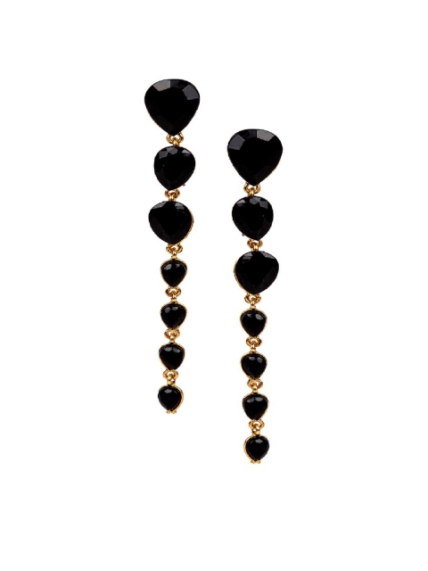 

ANIKAS CREATION Black Gold-Plated Contemporary Drop Earrings