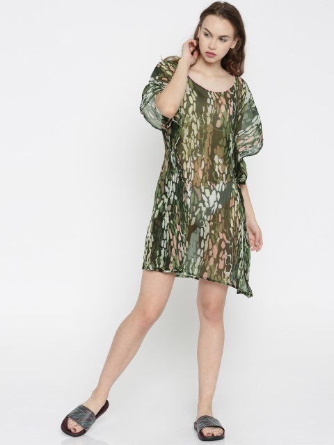 

The Kaftan Company Women Olive Green & Off White Printed Kaftan Cover-Up Dress