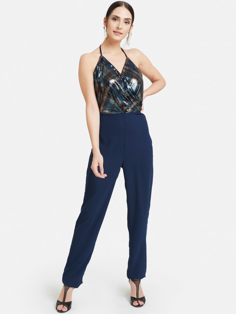 

Kazo Women Navy Blue Sequinned Basic Jumpsuit