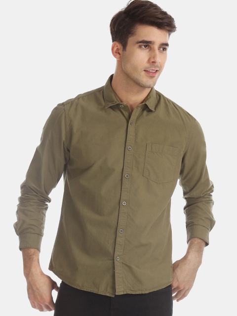 

Cherokee Men Olive Brown Regular Fit Solid Casual Shirt