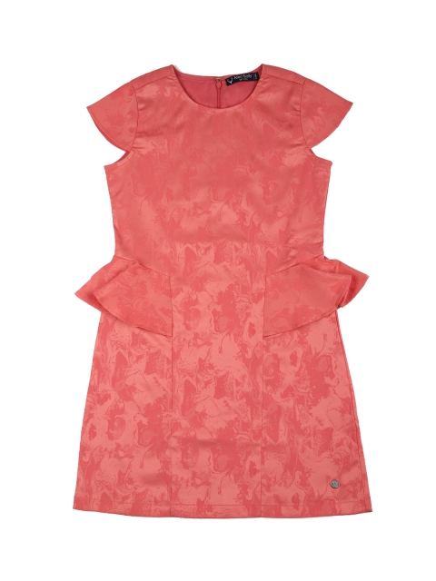 Girls Peach-Coloured Self Design Peplum Dress