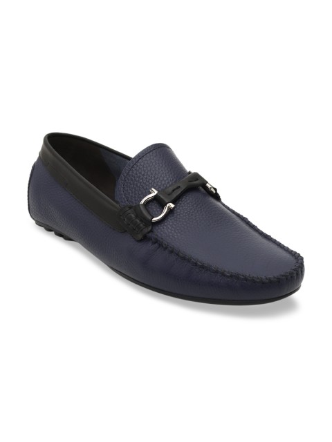 

ROSSO BRUNELLO Men Blue Textured Leather Formal Loafers, Navy blue