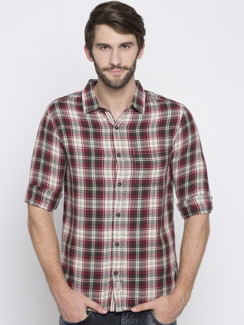 

SPYKAR Men Green & Maroon Slim Fit Checked Casual Shirt