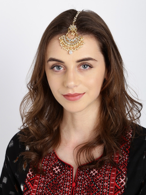 

Rubans Gold-Toned & Off-White Stone Embellished Handcrafted Maang Tikka