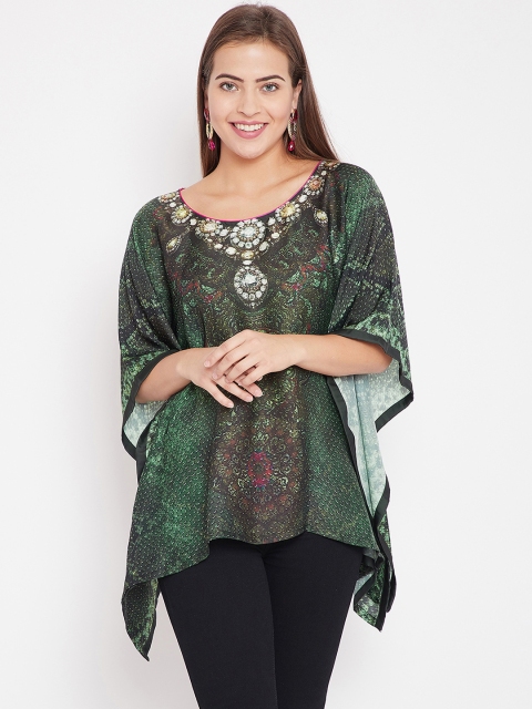 

The Kaftan Company Women Green Python Skin Printed Kaftan Top