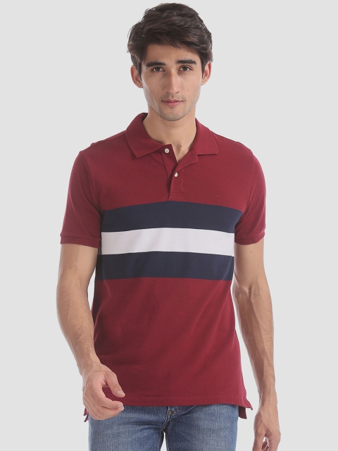 

GAP Men Red & Navy Blue Short Sleeve Stripe Pique Polo Shirt In Stretch