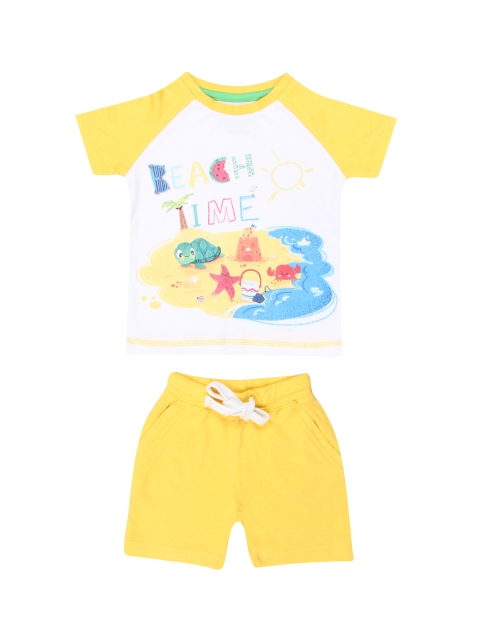 

Nap Chief Kids Yellow & White Printed T-shirt with Shorts
