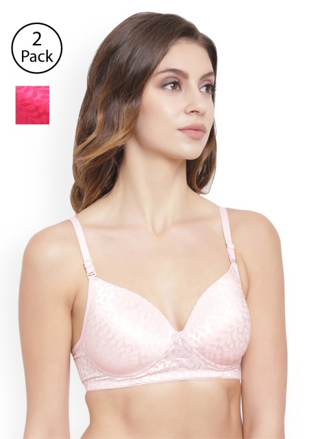 

Floret Pack of 2 Self-Design Non-Wired Lightly Padded T-shirt Bras T3024, Magenta
