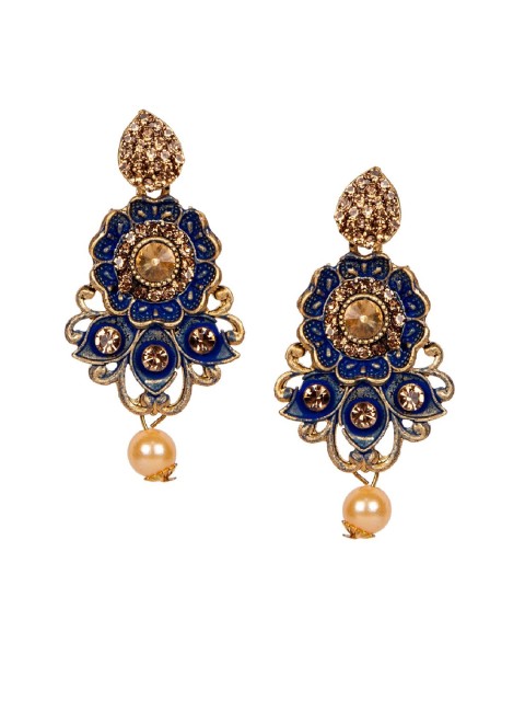 

ANIKAS CREATION Navy Blue & Gold-Plated Enamelled Classic Drop Earrings
