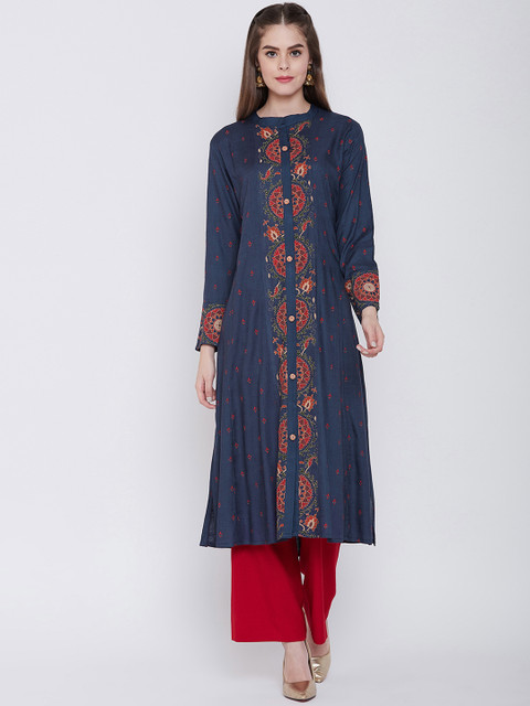 

Prakhya Women Blue Printed Straight Kurta