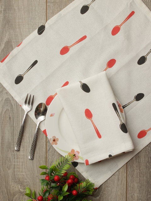 

Soumya Set of 6 White & Orange Printed Pure Cotton Table Napkins