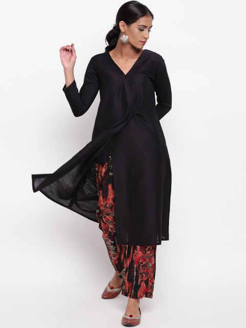

trueBrowns Women Black & Orange Solid Kurta with Palazzos