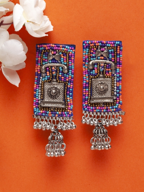

Moedbuille Brass Plated Multicoloured & Silver-Toned Handcrafted Filigree Drop Earrings, Multi