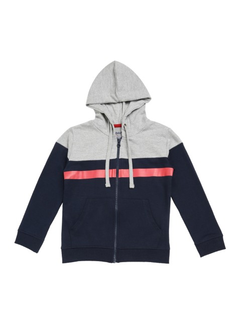 

AUDAZ Boys Grey Melange & Navy Blue Colourblocked Hooded Sweatshirt