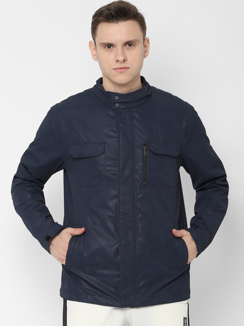 

SKULT by Shahid Kapoor Men Navy Blue Solid Biker Jacket
