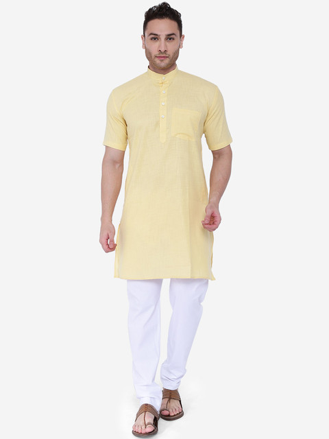 

RAJUBHAI HARGOVINDAS Men Beige Solid Straight Kurta