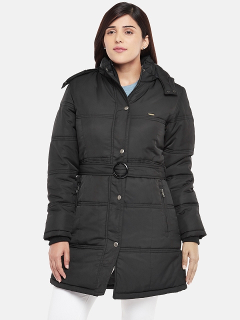 

Kosha Women Black Solid Lightweight Fleece-Lined Parka Jacket with Detachable Hood