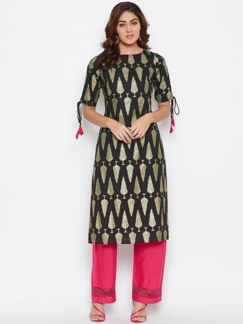 

rangeelo rajasthan Women Black & Green Printed Straight Kurta