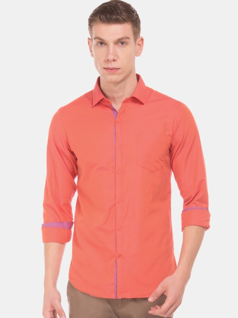 

Excalibur Men Coral Orange Slim Fit Solid Formal Shirt