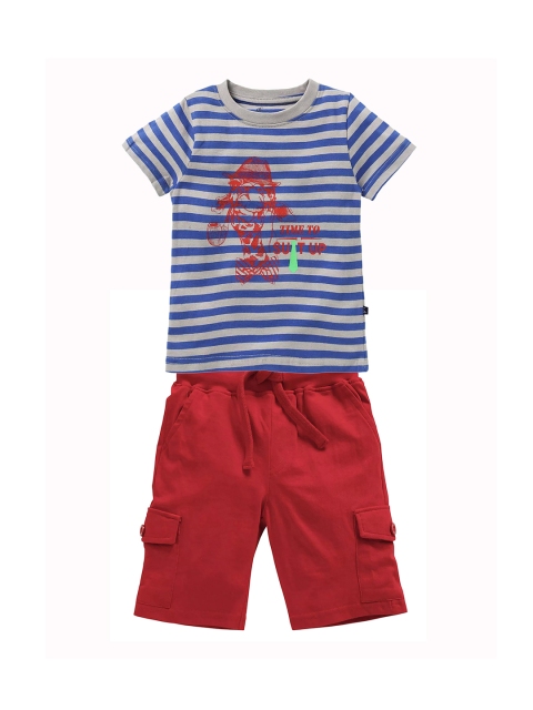 

KiddoPanti Boys Blue & Red Striped T-shirt with Cargo Shorts