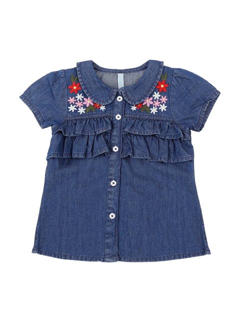 

Pantaloons Baby Girls Blue Embroidered Fit and Flare Dress