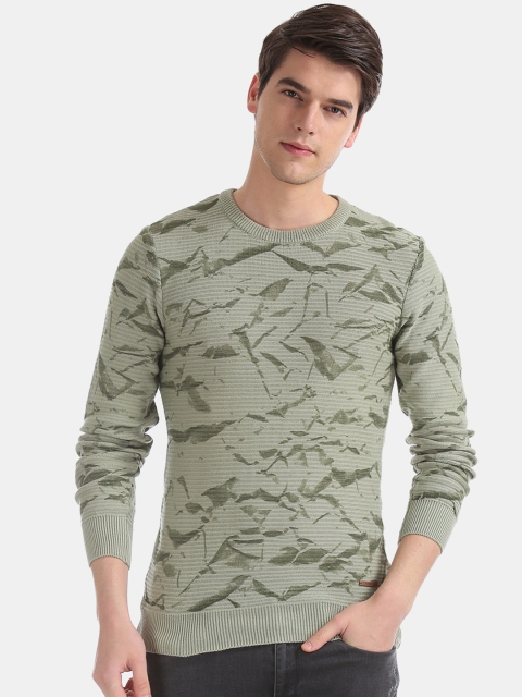 

Cherokee Men Olive Green Printed Pullover Sweater