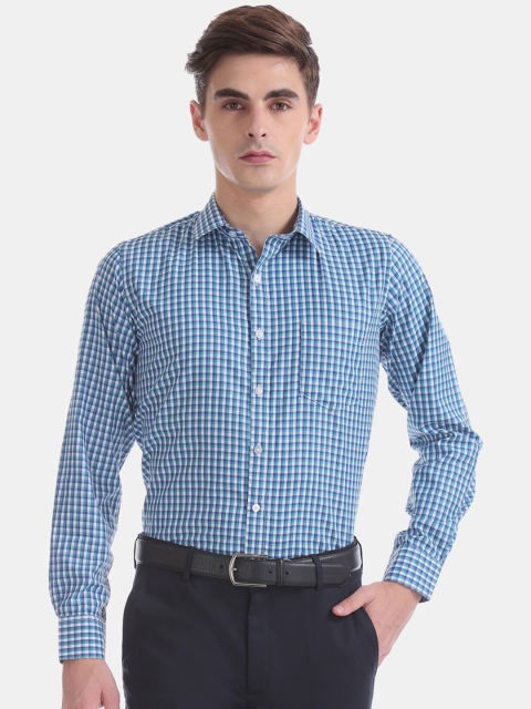 

Excalibur Men Green & Off-White Regular Fit Checked Formal Shirt