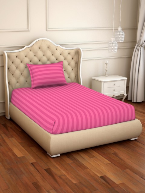 

SPACES Pink Striped 210 TC Cotton 1 Single Bedsheet with 1 Pillow Covers